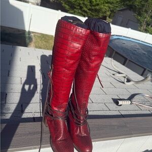 Freebird by Steven Red Over the Knee Boots